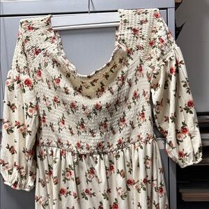 J for Justify Cream Floral Smocked Top / mini dress size XL